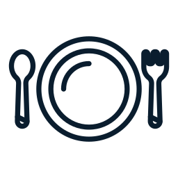 Icona di un piatto con posate, cucchiaio e forchetta